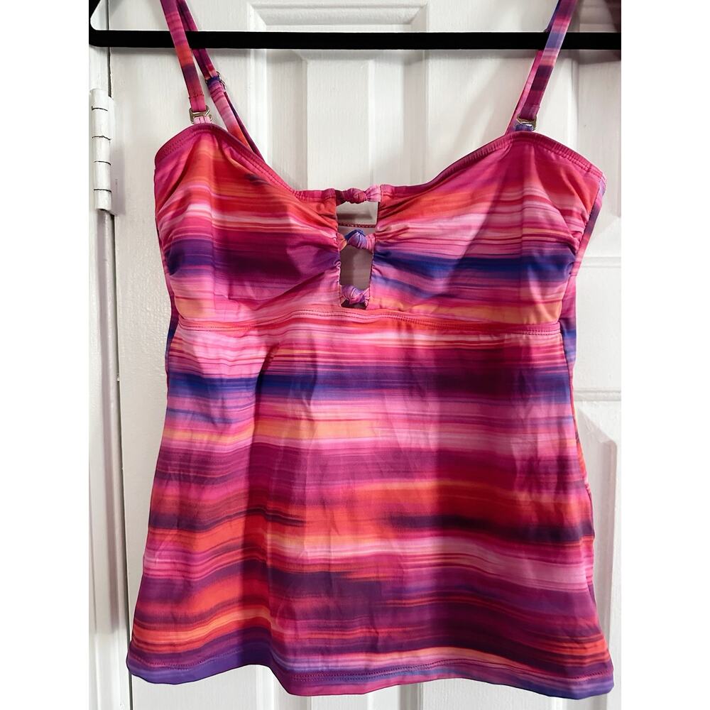 LAUREN RALPH LAUREN Pink Multi Ombre Ikat Bandeau Tankini Two-Piece - Sz 10 - Picture 4 of 12